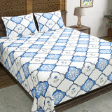 BLOCKS OF INDIA Hand Block Print Cotton King Size Bedsheet (Mughal Blue)