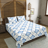 BLOCKS OF INDIA Hand Block Print Cotton King Size Bedsheet (Mughal Blue)