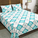 BLOCKS OF INDIA Hand Block Print Cotton King Size Bedsheet (Mughal Turq)