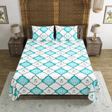 BLOCKS OF INDIA Hand Block Print Cotton King Size Bedsheet (Mughal Turq)