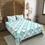 BLOCKS OF INDIA Hand Block Print Cotton King Size Bedsheet (Mughal Turq)