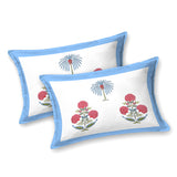 Hand Block Print Cotton King Size Bedsheet Open Blue Motif