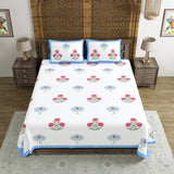 Hand Block Print Cotton King Size Bedsheet Open Blue Motif