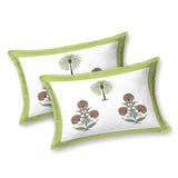 Hand Block Print Cotton King Size Bedsheet Open Green motif