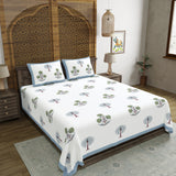 Hand Block Print Cotton King Size Bedsheet Open Grey Motif