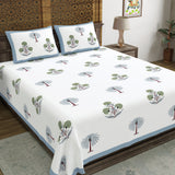 Hand Block Print Cotton King Size Bedsheet Open Grey Motif