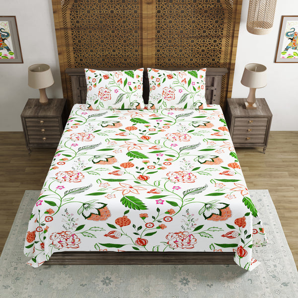 BLOCKS OF INDIA Hand Block Print Cotton King Size Bedsheet (Orange Anar Jaal)