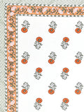 BLOCKS OF INDIA Hand Block Print Cotton King Size Bedsheet Orange Green Flr