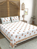 BLOCKS OF INDIA Hand Block Print Cotton King Size Bedsheet Orange Green Flr
