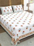 BLOCKS OF INDIA Hand Block Print Cotton King Size Bedsheet Orange Green Flr