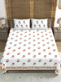 BLOCKS OF INDIA Hand Block Print Cotton King Size Bedsheet Orange Green Flr