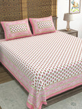 Hand Block Print Cotton King Size Bedsheet Pink buti