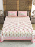 Hand Block Print Cotton King Size Bedsheet Pink buti