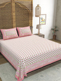 Hand Block Print Cotton King Size Bedsheet Pink buti