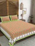 Hand Block Print Cotton King Size Bedsheet (Pink Gad Anar)