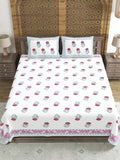 Hand Block Print Cotton King Size Bedsheet Pink Grey Flr