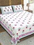 Hand Block Print Cotton King Size Bedsheet Pink Grey Flr