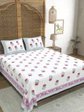 Hand Block Print Cotton King Size Bedsheet Pink Grey Flr
