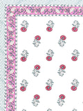 Hand Block Print Cotton King Size Bedsheet Pink Grey Flr