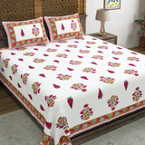 BLOCKS OF INDIA Hand Block Print Cotton King Size Bedsheet (Pink Rose)