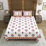 BLOCKS OF INDIA Hand Block Print Cotton King Size Bedsheet (Pink Rose)