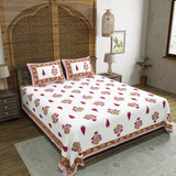 BLOCKS OF INDIA Hand Block Print Cotton King Size Bedsheet (Pink Rose)