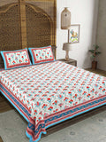 Hand Block Print Cotton King Size Bedsheet (Pink Rose)