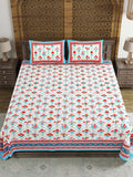 Hand Block Print Cotton King Size Bedsheet (Pink Rose)