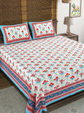 Hand Block Print Cotton King Size Bedsheet (Pink Rose)