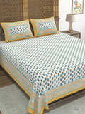 Hand Block Print Cotton King Size Bedsheet Yellow Buti