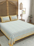 Hand Block Print Cotton King Size Bedsheet Yellow Buti