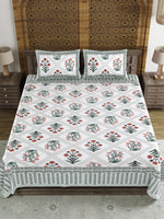 BLOCKS OF INDIA Sanganeri Print Cotton Viscose Economy King Size Bedsheet (225 X 270 CM) DOB_BED_AURA_1