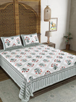 BLOCKS OF INDIA Sanganeri Print Cotton Viscose Economy King Size Bedsheet (225 X 270 CM) DOB_BED_AURA_1