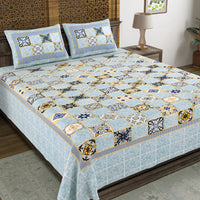 BLOCKS OF INDIA Sanganeri Print Cotton Viscose Economy King Size Bedsheet (225 X 270 CM) DOB_BED_AURA_BOX_BLUE