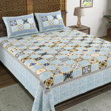 BLOCKS OF INDIA Sanganeri Print Cotton Viscose Economy King Size Bedsheet (225 X 270 CM) DOB_BED_AURA_BOX_BLUE