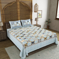 BLOCKS OF INDIA Sanganeri Print Cotton Viscose Economy King Size Bedsheet (225 X 270 CM) DOB_BED_AURA_BOX_BLUE