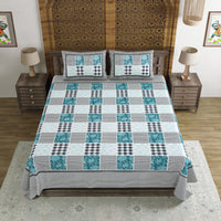 BLOCKS OF INDIA Sanganeri Print Cotton Viscose Economy King Size Bedsheet (225 X 270 CM) DOB_BED_AURA_CHECK PAISLEY_BLUE