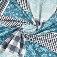 BLOCKS OF INDIA Sanganeri Print Cotton Viscose Economy King Size Bedsheet (225 X 270 CM) DOB_BED_AURA_CHECK PAISLEY_BLUE