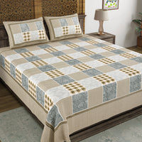 BLOCKS OF INDIA Hand Block Print Cotton King Size Bedsheet (225 X 270 CM) DOB_BED_AURA_CHECK PAISLEY_BROWN