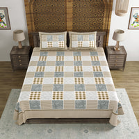 BLOCKS OF INDIA Sanganeri Print Cotton Viscose Economy King Size Bedsheet (225 X 270 CM)  DOB_BED_AURA_CHECK PAISLEY_BROWN