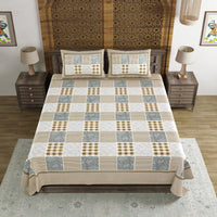 BLOCKS OF INDIA Hand Block Print Cotton King Size Bedsheet (225 X 270 CM) DOB_BED_AURA_CHECK PAISLEY_BROWN