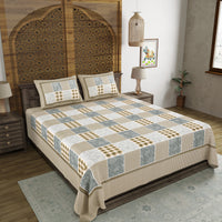 BLOCKS OF INDIA Sanganeri Print Cotton Viscose Economy King Size Bedsheet (225 X 270 CM)  DOB_BED_AURA_CHECK PAISLEY_BROWN