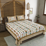 BLOCKS OF INDIA Hand Block Print Cotton King Size Bedsheet (225 X 270 CM) DOB_BED_AURA_IKAT_BROWN