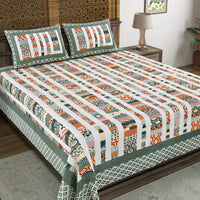 BLOCKS OF INDIA Hand Block Print Cotton King Size Bedsheet (225 X 270 CM) DOB_BED_AURA_IKAT_GREY