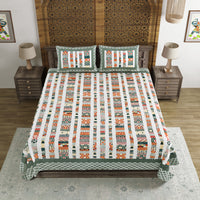 BLOCKS OF INDIA Sanganeri Print Cotton Viscose Economy King Size Bedsheet (225 X 270 CM) DOB_BED_AURA_IKAT_GREY