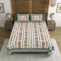 BLOCKS OF INDIA Hand Block Print Cotton King Size Bedsheet (225 X 270 CM) DOB_BED_AURA_IKAT_GREY