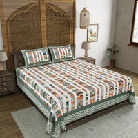 BLOCKS OF INDIA Hand Block Print Cotton King Size Bedsheet (225 X 270 CM) DOB_BED_AURA_IKAT_GREY