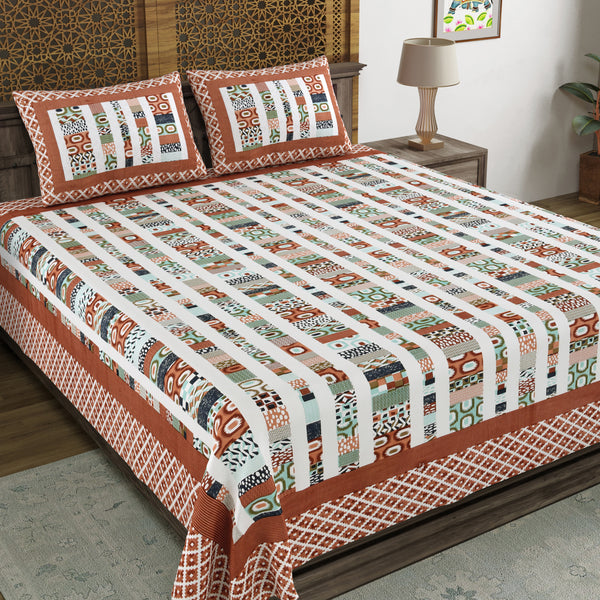 BLOCKS OF INDIA Hand Block Print Cotton King Size Bedsheet (225X 270 CM) DOB_BED_AURA_IKAT_RED