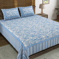 BLOCKS OF INDIA Sanganeri Print Cotton Viscose Economy King Size Bedsheet (225 X 270 CM) DOB_BED_AURA_JAAL_BLUE