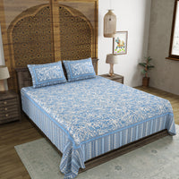 BLOCKS OF INDIA Sanganeri Print Cotton Viscose Economy King Size Bedsheet (225 X 270 CM) DOB_BED_AURA_JAAL_BLUE